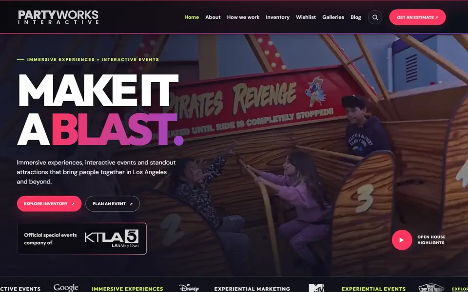 PartyWorks Interactive website by SquidInk USA